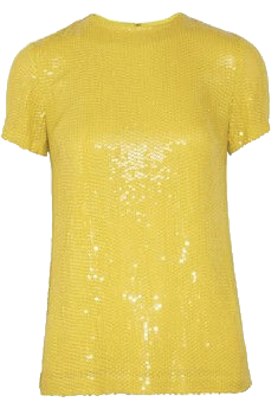 Diane Von Furstenberg CATALINA Top Sequin Yellow Blouse Crew Neck Short Sleeve 2